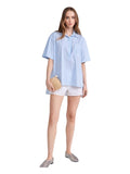 CAROLINE CONSTAS Missa Open Placket Pullover Top Striped