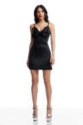 Dress The Population Mel Black Satin Bow Mini Dress XS $248