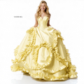 Sherri Hill 51578 Yellow Taffeta Ball
Gown Size 4