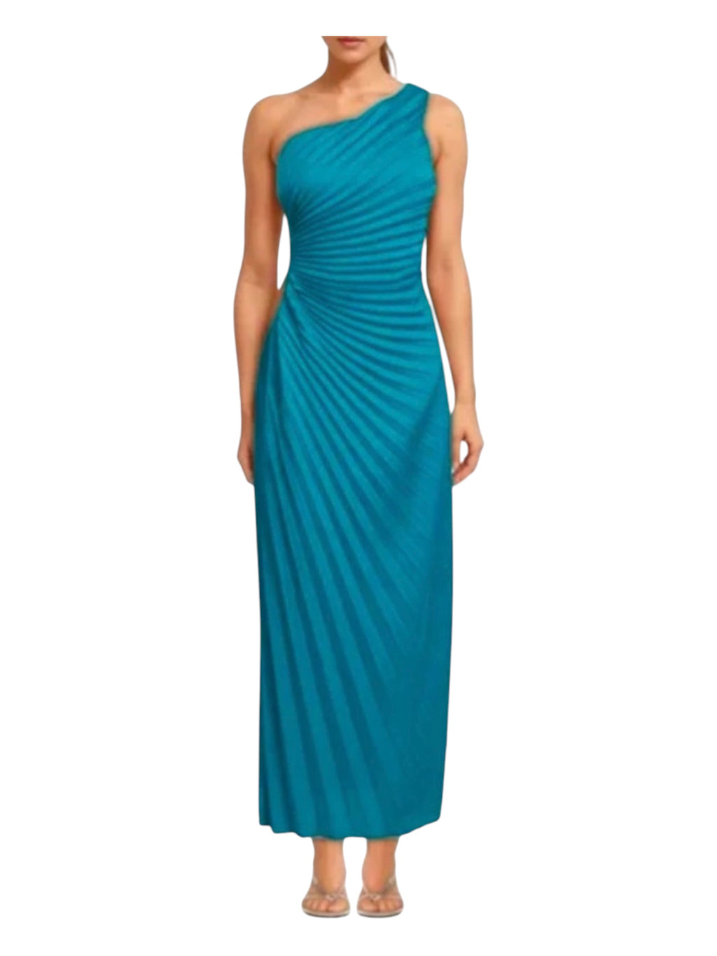 Delfi Collective Solie Long Cut Out One Shoulder Dress Teal Sz Small