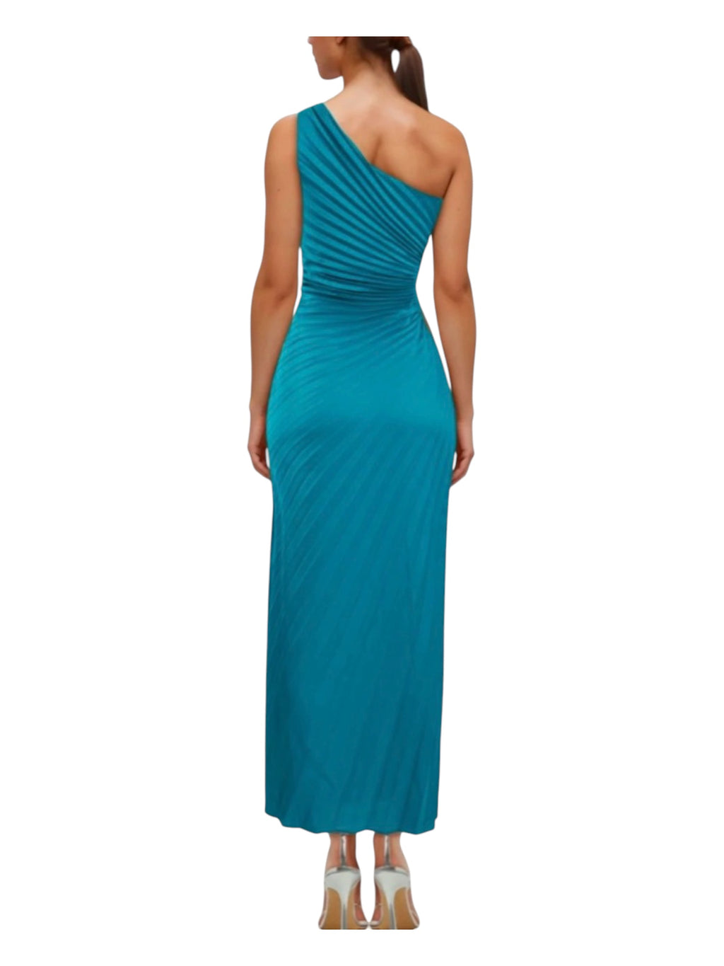 Delfi Collective Solie Long Cut Out One Shoulder Dress Teal Sz Small