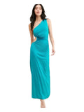 Delfi Collective Solie Long Cut Out One Shoulder Dress Teal Sz Small