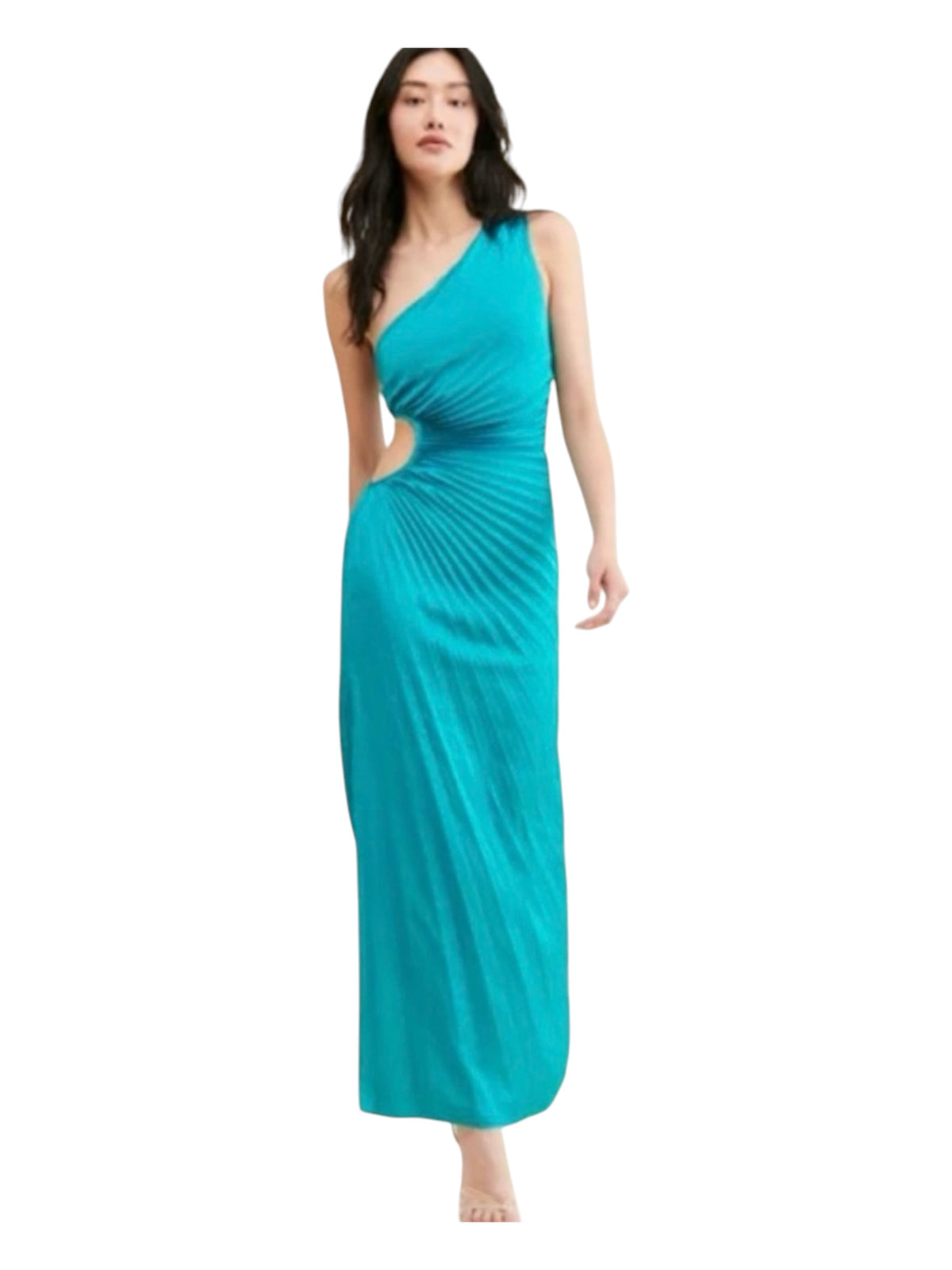 Delfi Collective Solie Long Cut Out One Shoulder Dress Teal Sz Small