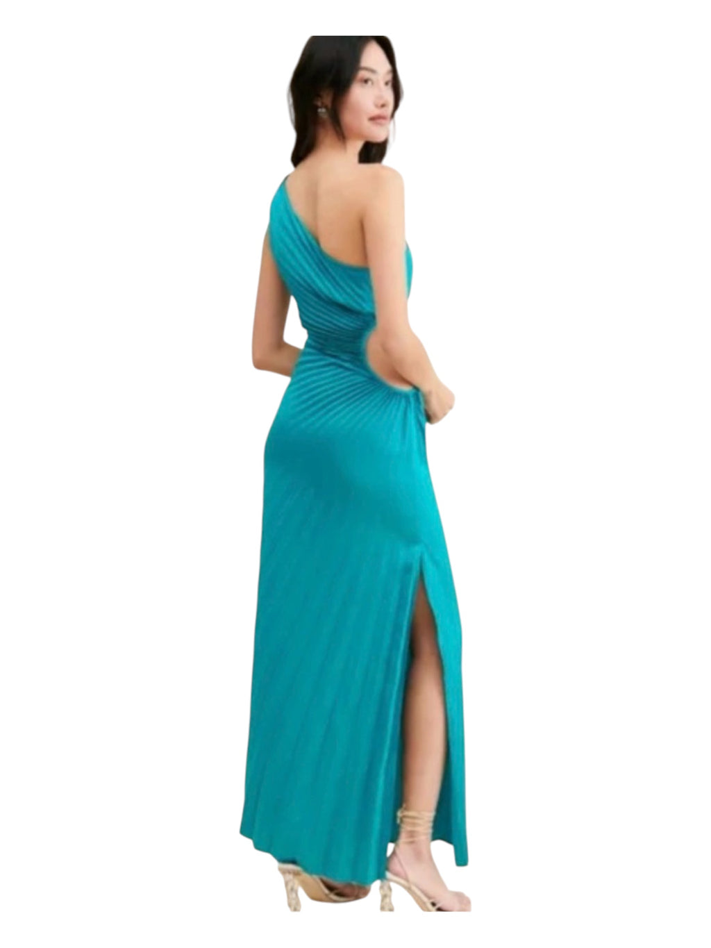 Delfi Collective Solie Long Cut Out One Shoulder Dress Teal Sz Small