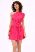 Amanda Uprichard Galleria Mini Dress Watermelon Pink One Shoulder Chiffon Size Small $246