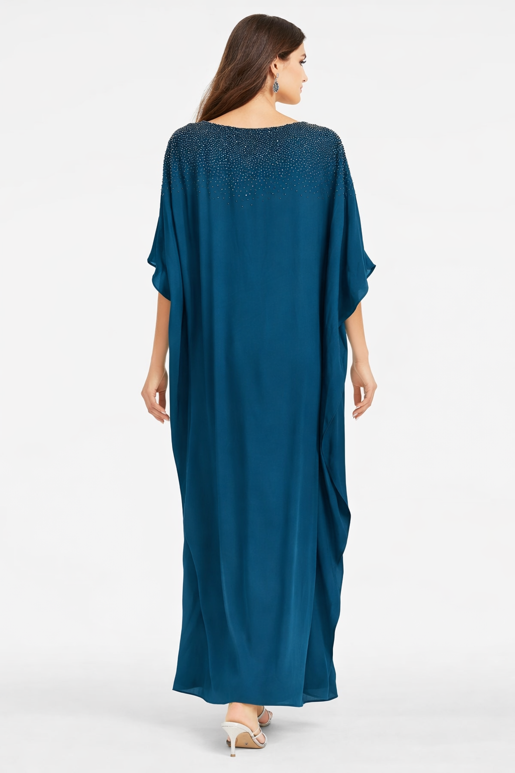 Sachin & Babi Arna Kaftan – Teal Beaded Silk Blend Gown Sz S/M $595