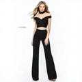 Sherri Hill 51432 Black Two Piece Sequin Crop Top Crepe Pants Set Size 6
