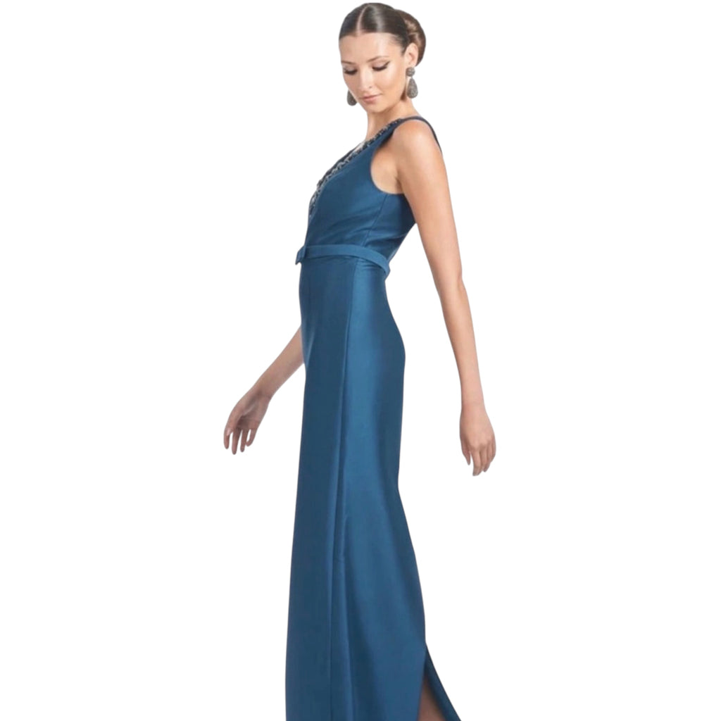 Sachin & Babi Garda Crystal-Embellished Mikado Gown in Bottle Green Sz 0