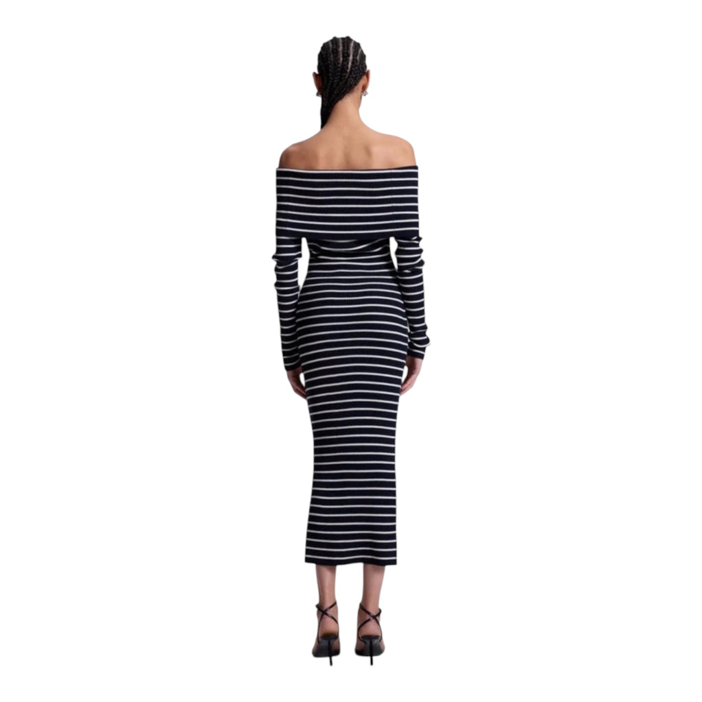 A.L.C. ALC Evelyn Merino Off Shoulder Midi Dress Navy White Medium