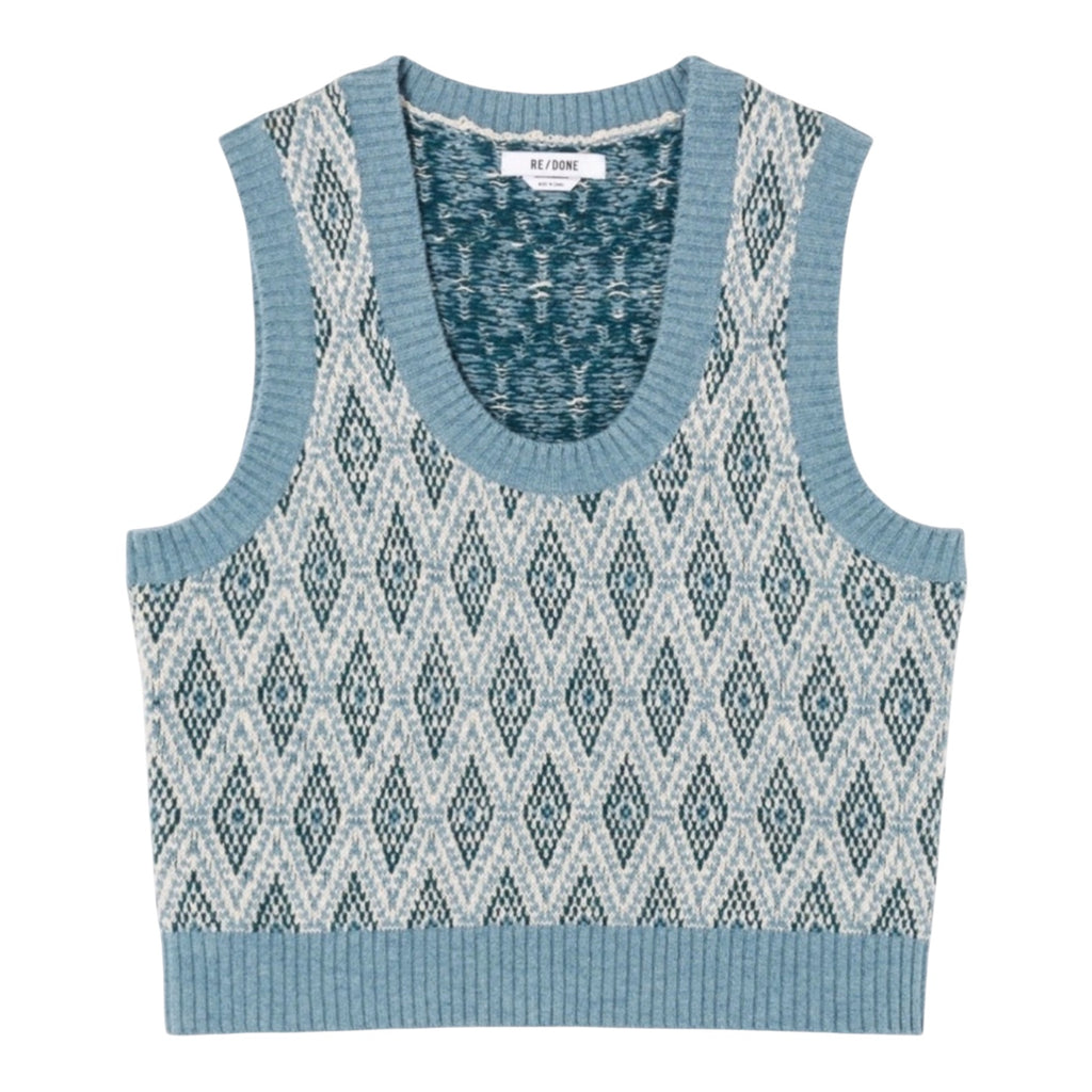 Re/Done Retro Geo Jaquard Sweater Vest in in Sage Geo Sz Small