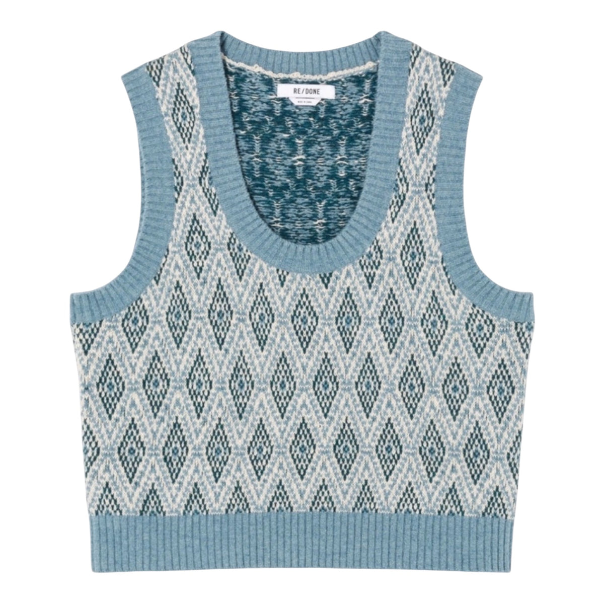 Re/Done Retro Geo Jaquard Sweater Vest in in Sage Geo Sz Small