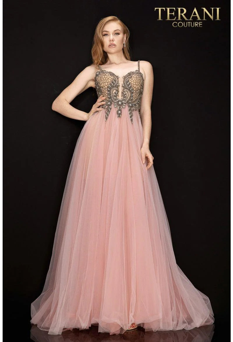 Terani Couture 2011P1070 Blush Beaded Tulle Gown | Size 4 $539