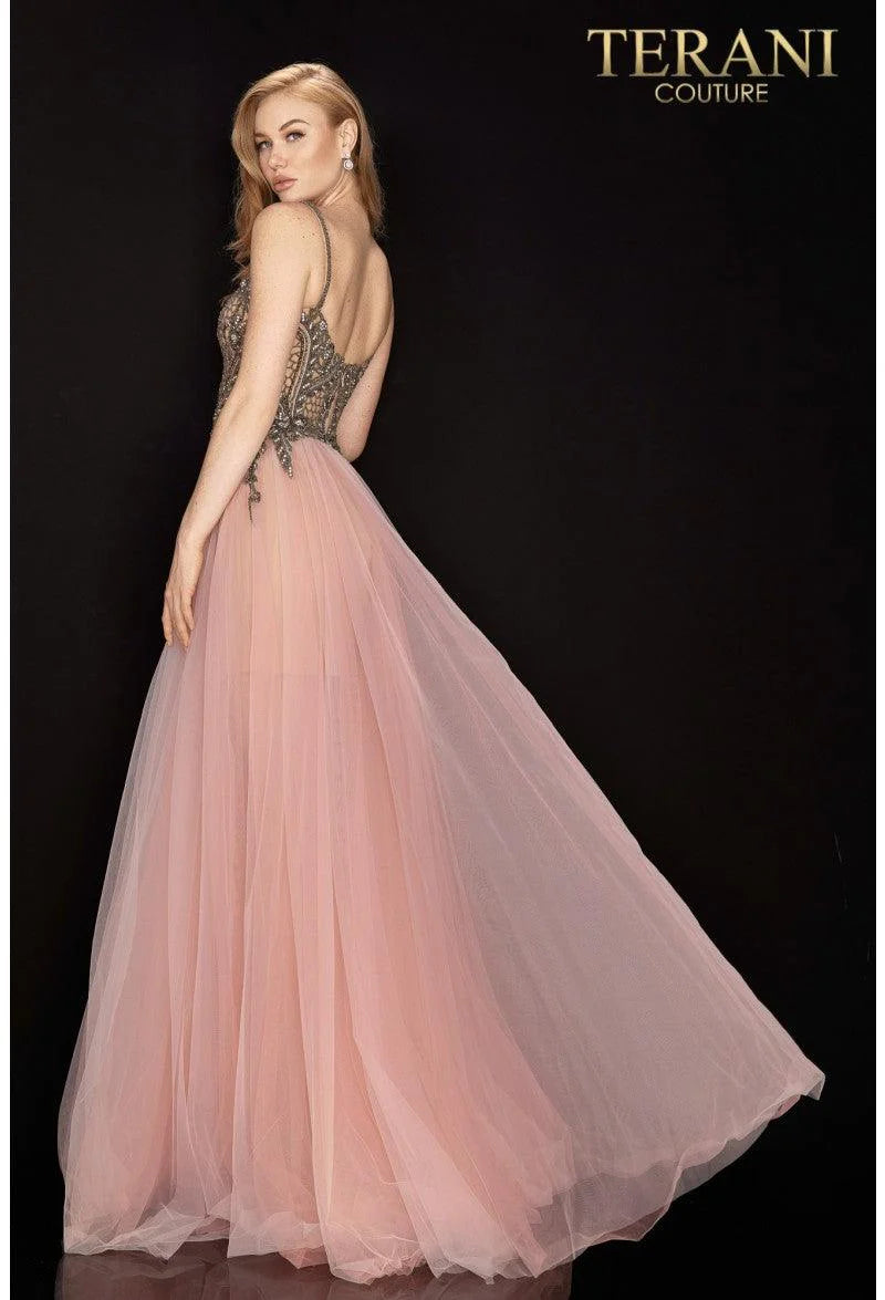 Terani Couture 2011P1070 Blush Beaded Tulle Gown | Size 4 $539