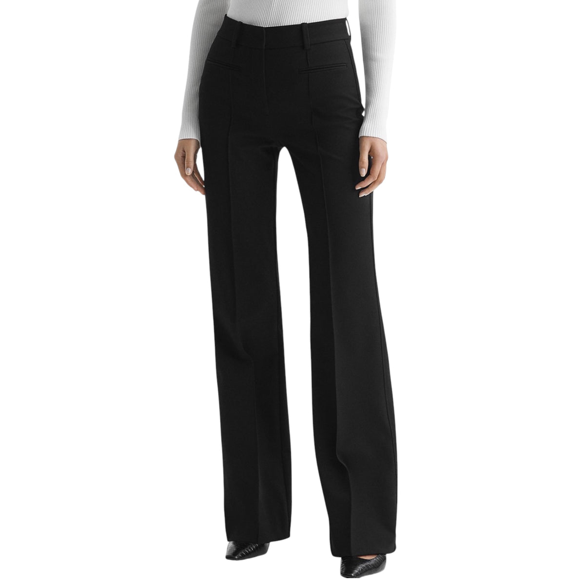 REISS Claude Black Flare Leg Pants – Size 12 Regular