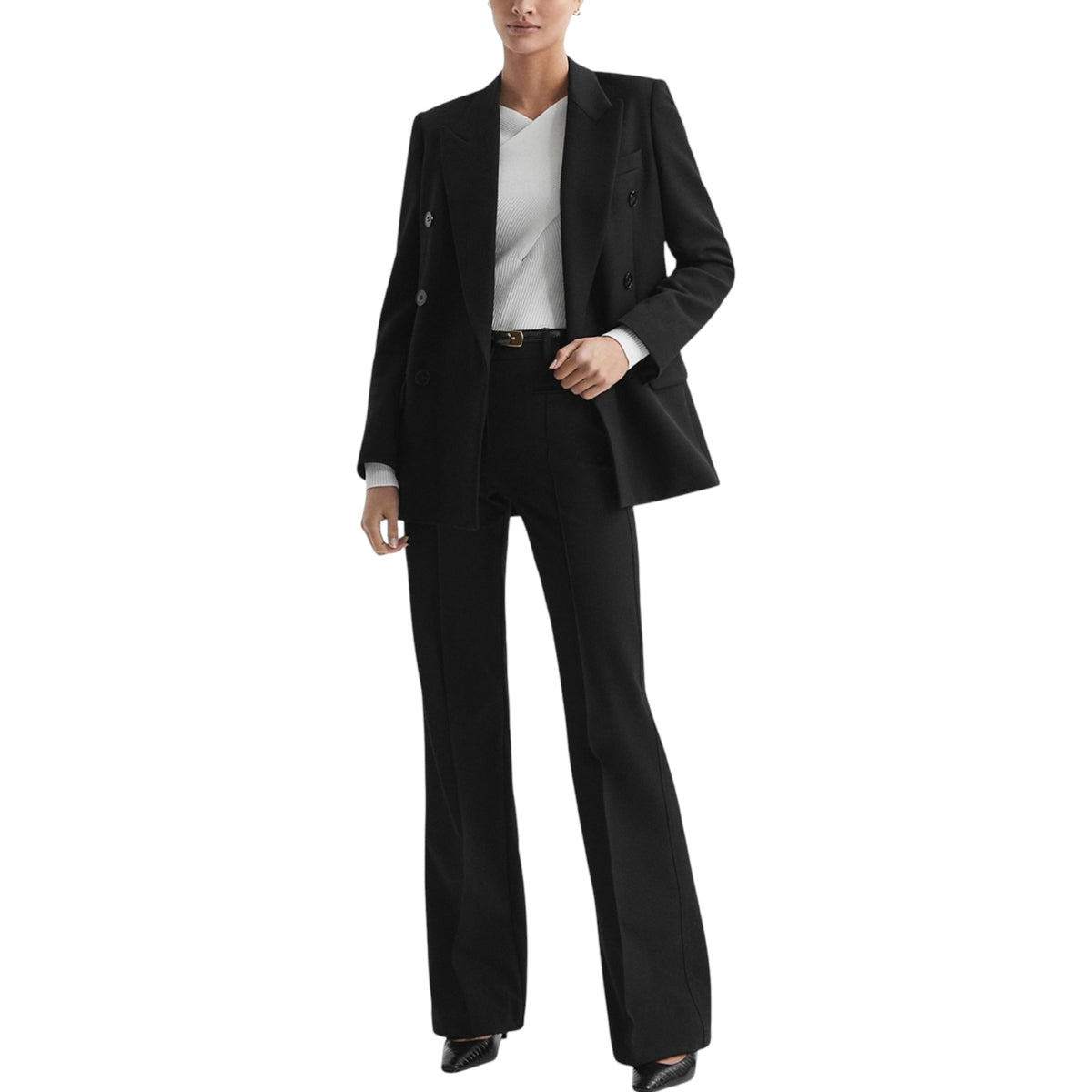 REISS Claude Black Flare Leg Pants – Size 12 Regular