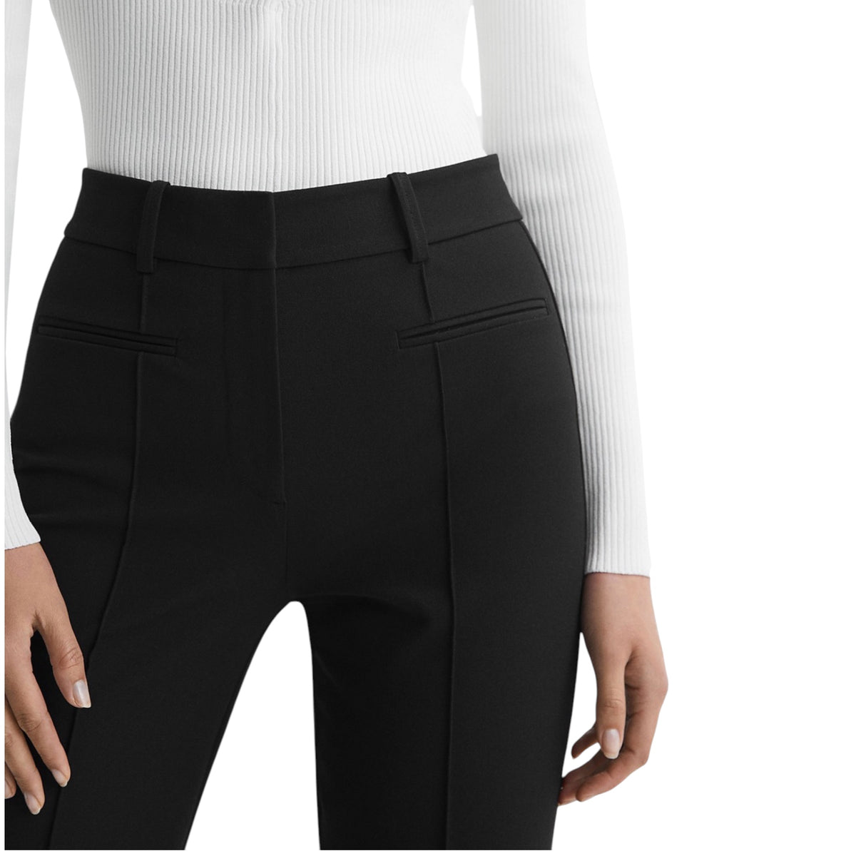 REISS Claude Black Flare Leg Pants – Size 12 Regular
