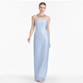 Sachin & Babi Irina Gown Glacial Blue Beaded Illusion Neck Sz 6