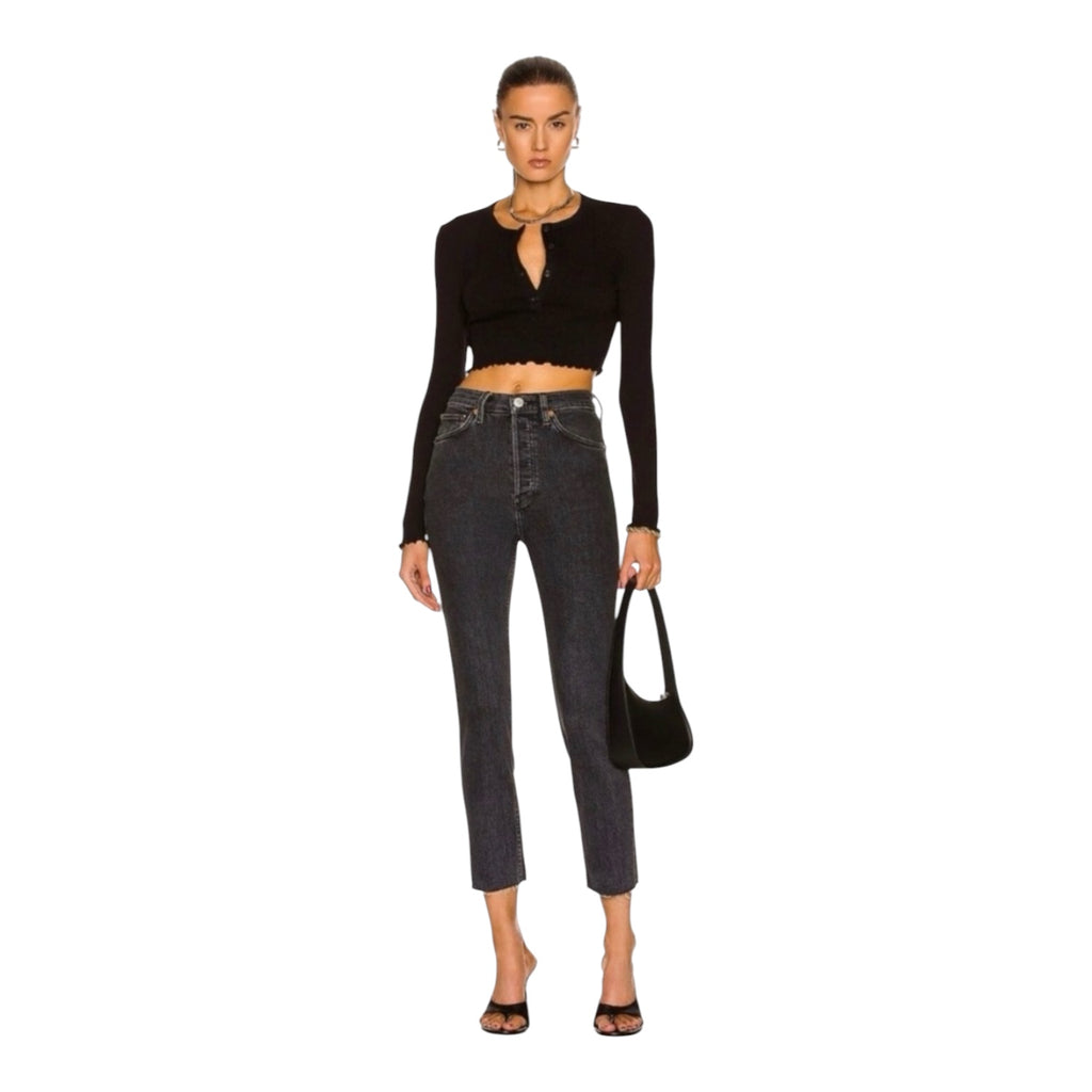 Re/Done 90s High Rise Ankle Crop Jeans in Stoned Noir Sz 26 $265