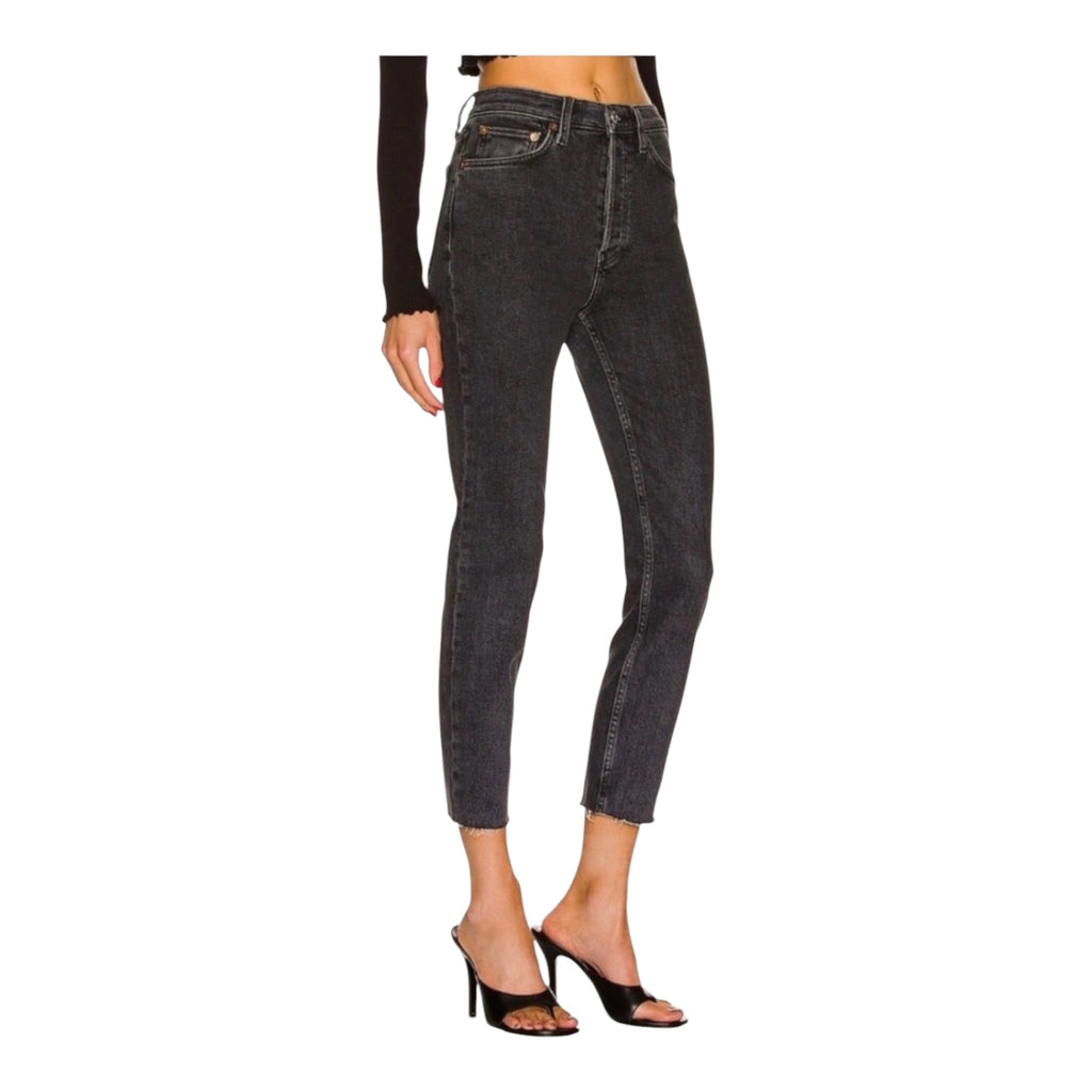 Re/Done 90s High Rise Ankle Crop Jeans in Stoned Noir Sz 26 $265