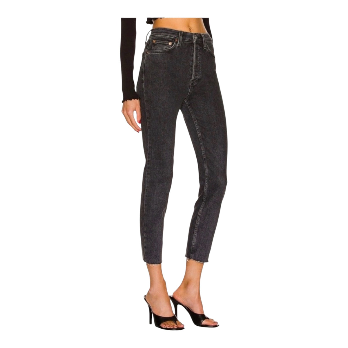 Re/Done 90s High Rise Ankle Crop Jeans in Stoned Noir Sz 26 $265