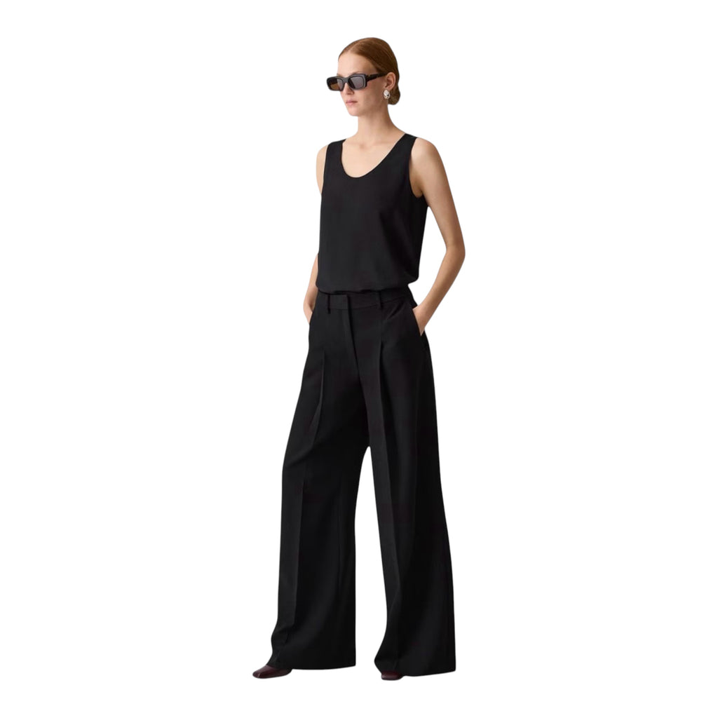 Theory Admiral Crepe Pleated Wide-Leg Pants – Black, Size 8