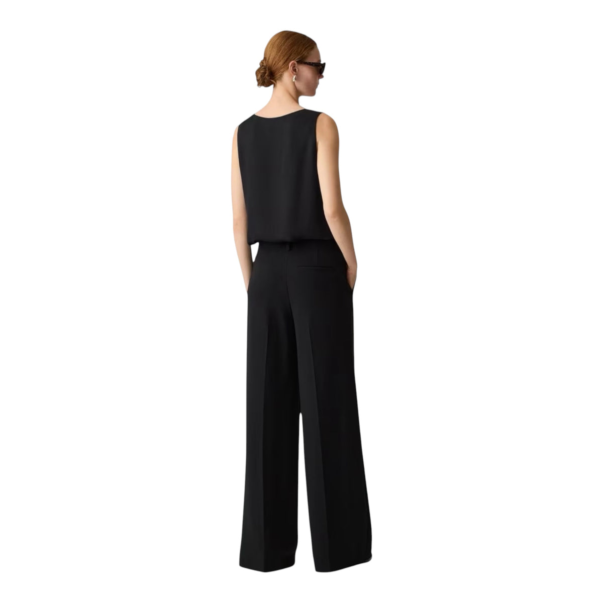 Theory Admiral Crepe Pleated Wide-Leg Pants – Black, Size 8