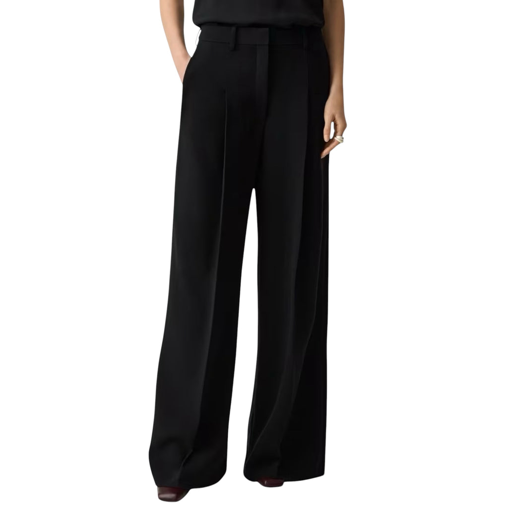 Theory Admiral Crepe Pleated Wide-Leg Pants – Black, Size 8