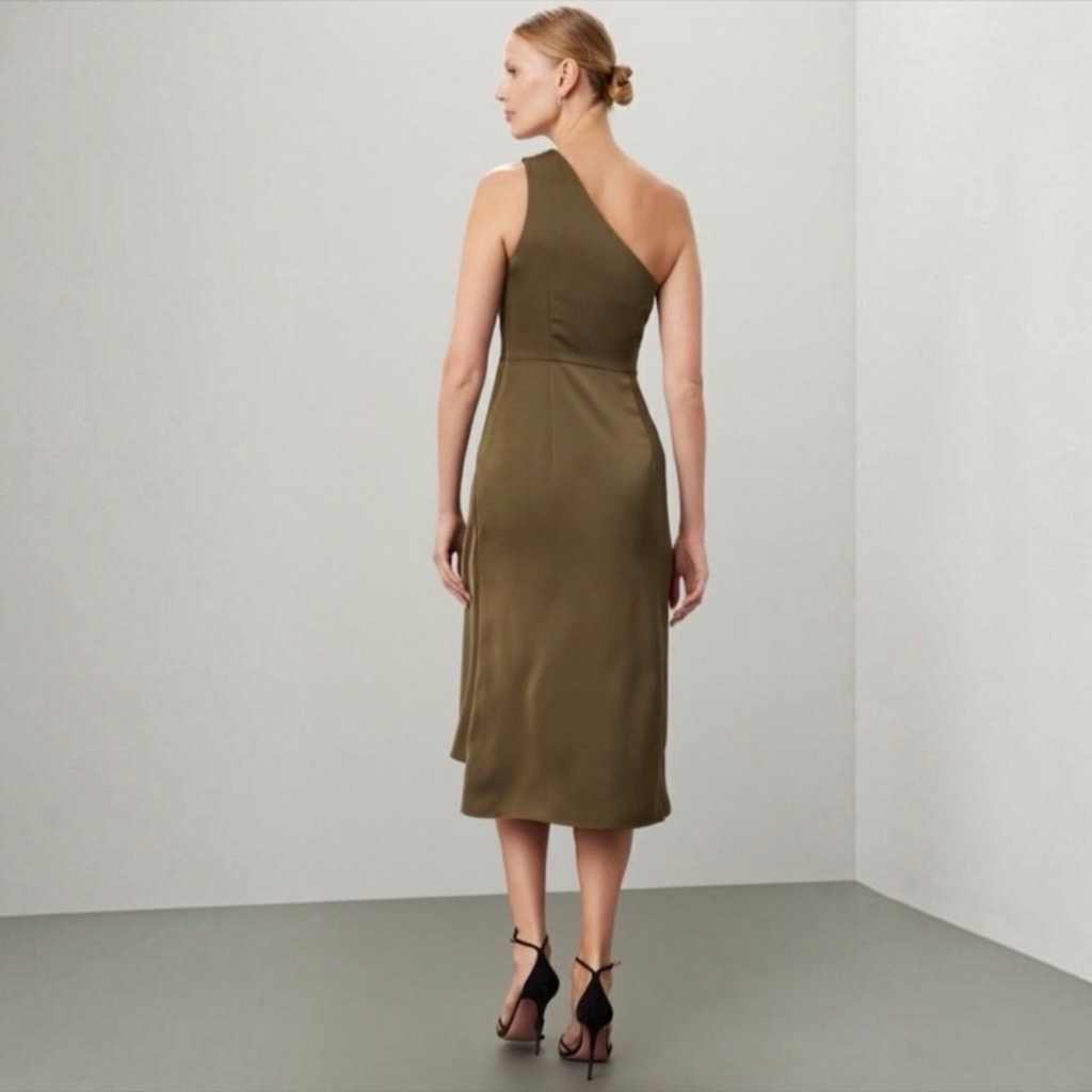 Sachin & Babi Evangeline One Shoulder Olive Midi Dress Size 2
