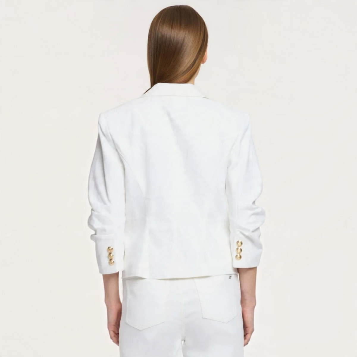 Cinq à Sept Le Petit Khloe White Denim Blazer Gold Button Size 10
