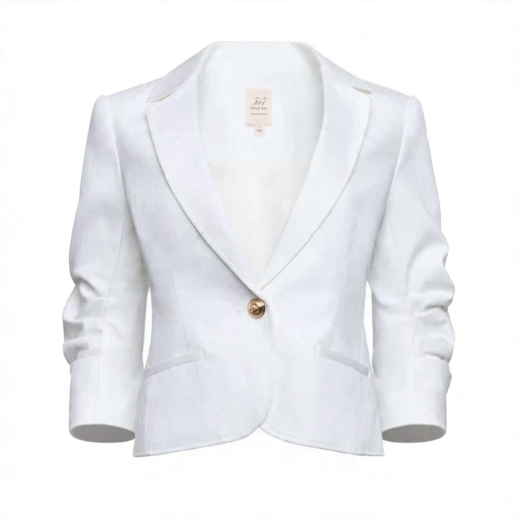 Cinq à Sept Le Petit Khloe White Denim Blazer Gold Button Size 10
