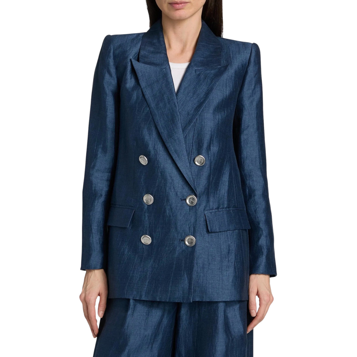 L’AGENCE Cambrie Oversized Double-Breasted Blazer Deep Sea Blue Size 2