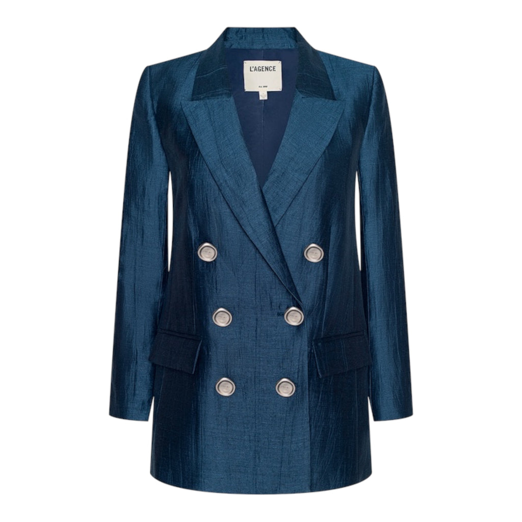 L’AGENCE Cambrie Oversized Double-Breasted Blazer Deep Sea Blue Size 2