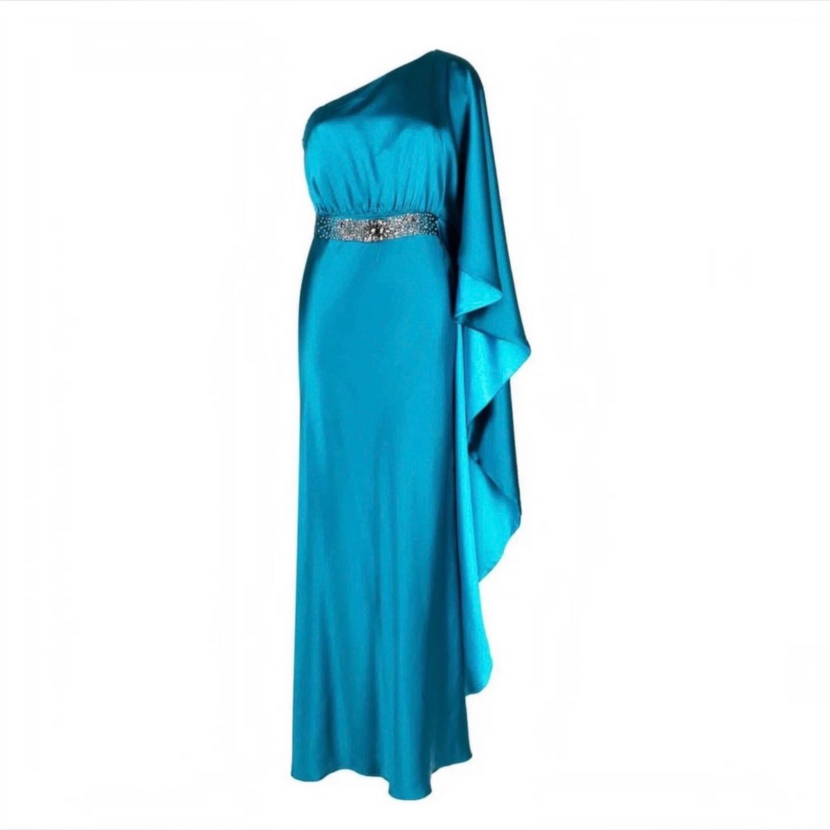SACHIN & BABI Zahara One-Shoulder Satin Gown in Tourmaline Sz 8