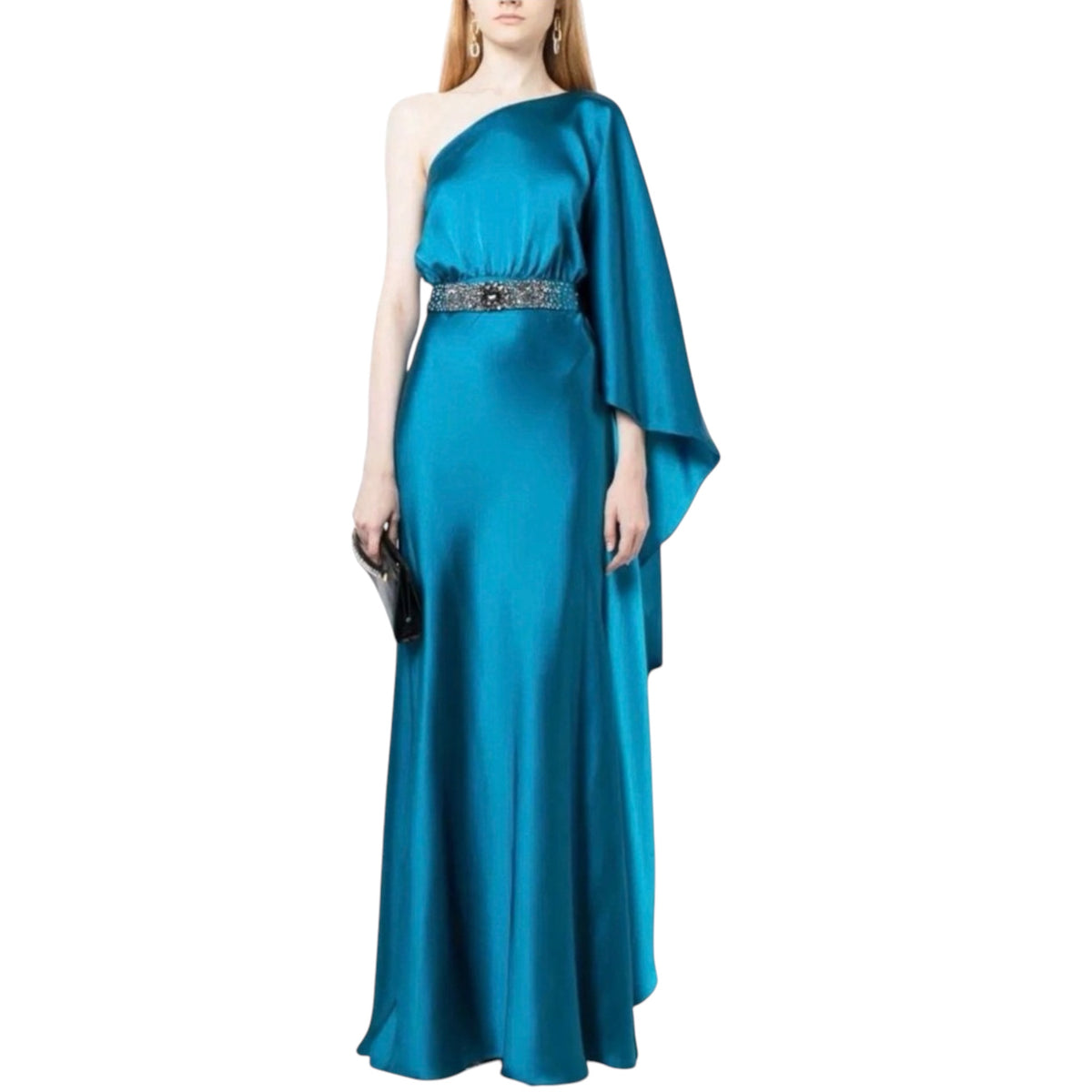 SACHIN & BABI Zahara One-Shoulder Satin Gown in Tourmaline Sz 8