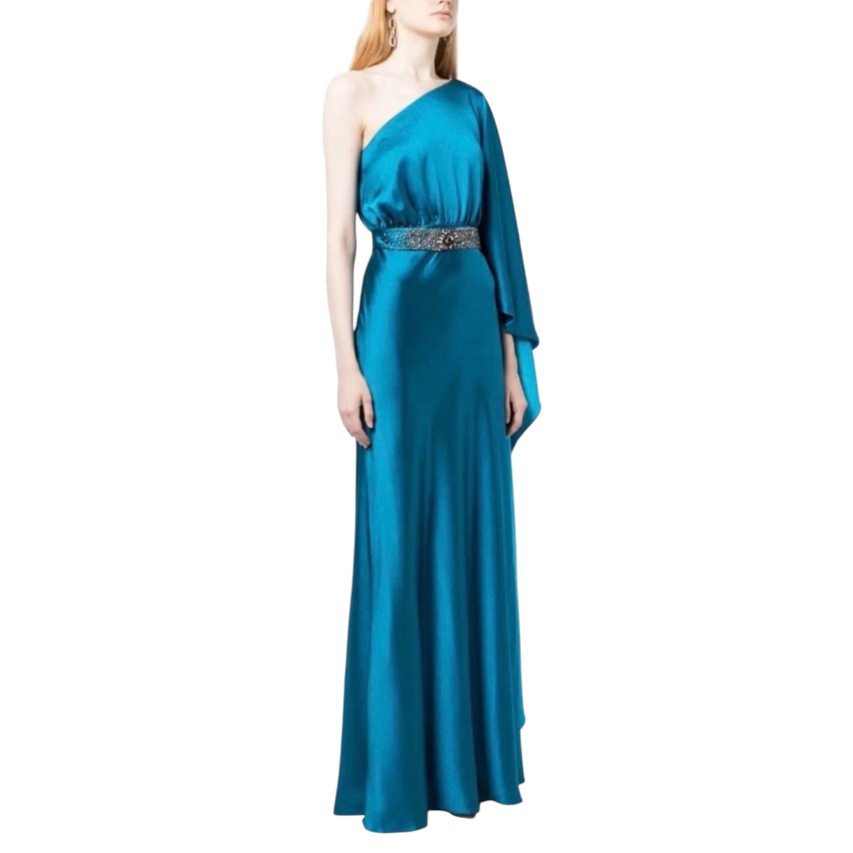 SACHIN & BABI Zahara One-Shoulder Satin Gown in Tourmaline Sz 8