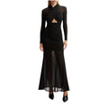 Bardot Veria Front Wrap Long Sleeve Mesh Gown Black Ruched Cutout Dress Size 6