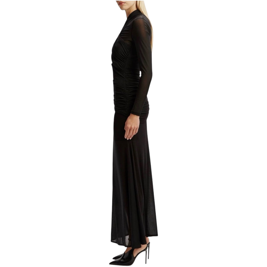 Bardot Veria Front Wrap Long Sleeve Mesh Gown Black Ruched Cutout Dress Size 6