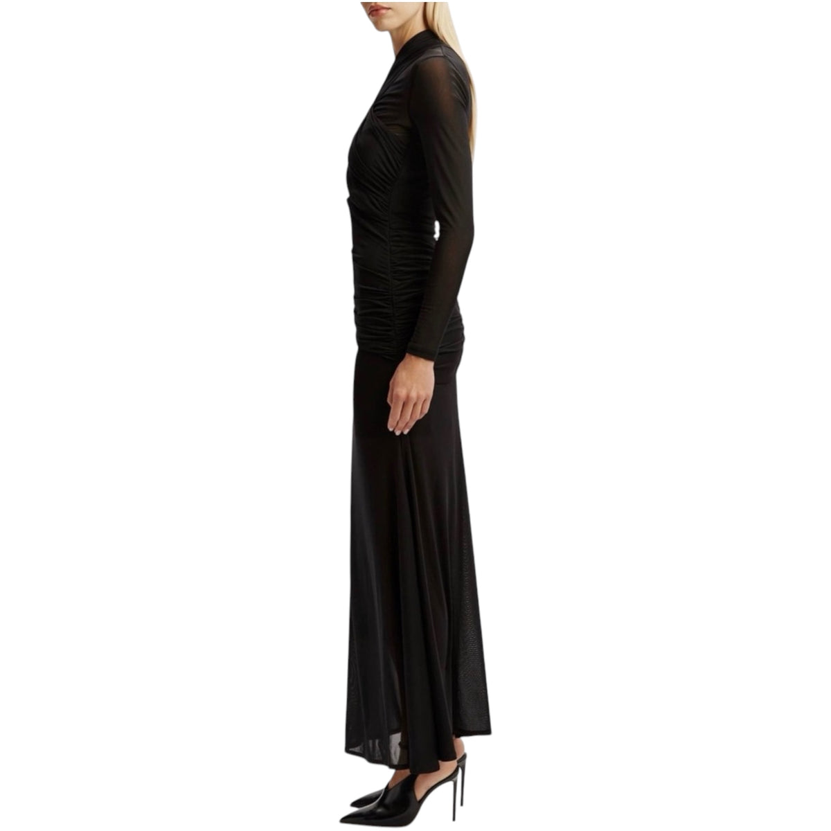 Bardot Veria Front Wrap Long Sleeve Mesh Gown Black Ruched Cutout Dress Size 6