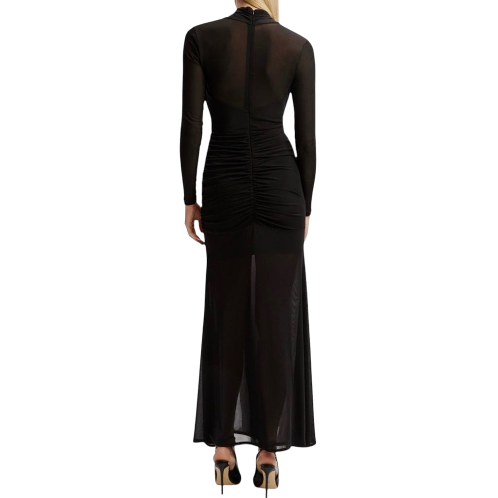 Bardot Veria Front Wrap Long Sleeve Mesh Gown Black Ruched Cutout Dress Size 6