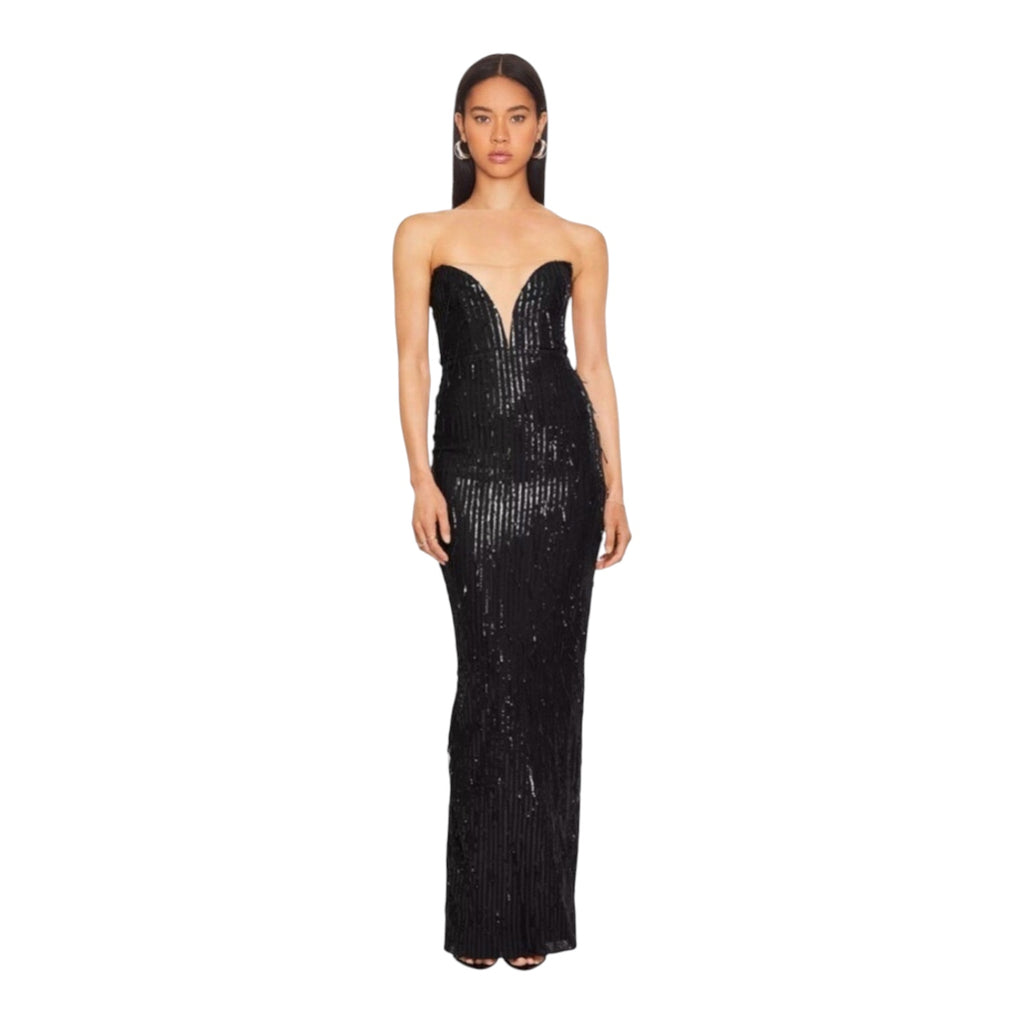 Nookie Black Strapless Sequin Karma Gown Sz XS