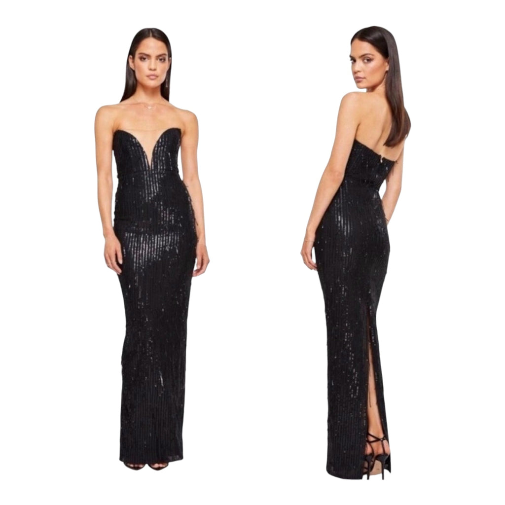 Nookie Black Strapless Sequin Karma Gown Sz XS