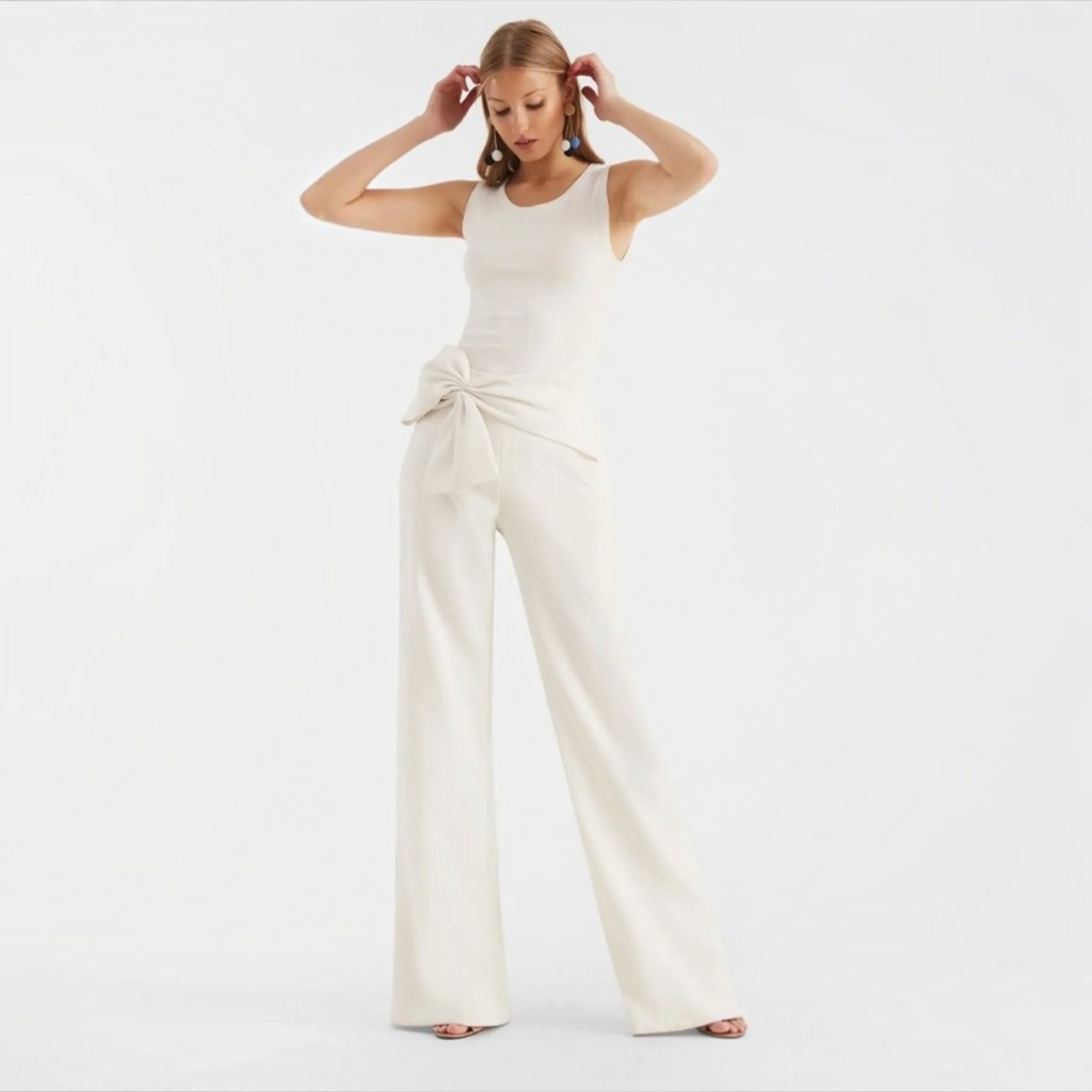 Sachin & Babi Whitley Pant Ivory Wide Leg Stretch Crepe Size 4