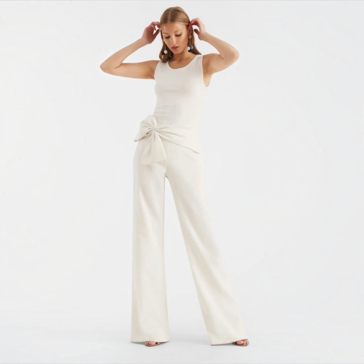 Sachin & Babi Whitley Pant Ivory Wide Leg Stretch Crepe Size 4
