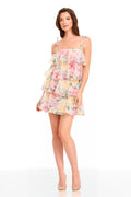 Dress The Population Pixie Ivory Multi Floral Ruffle Mini Dress sz Small $278