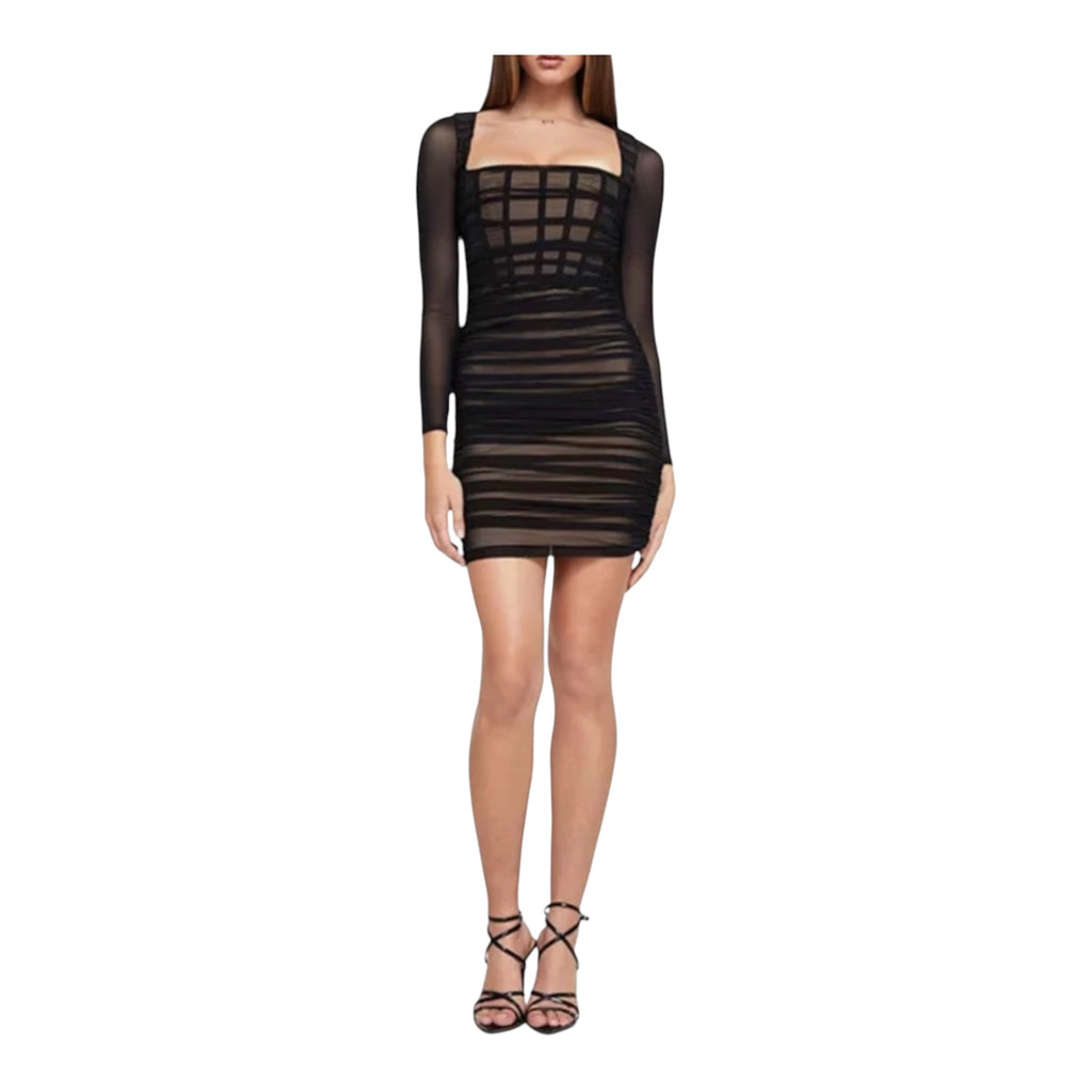 Nookie Vision Ruched Mesh Mini Dress Black Sz XS
