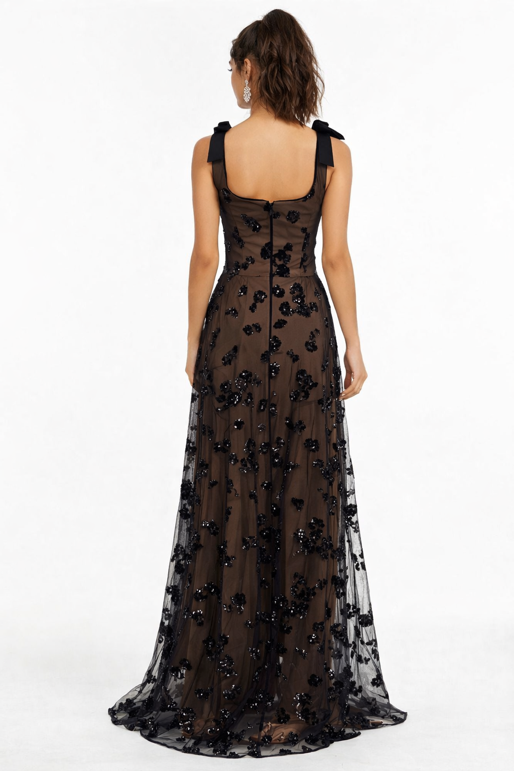 Dress The Population Sequin Floral Illusion Tulle Gown Sz Small $498