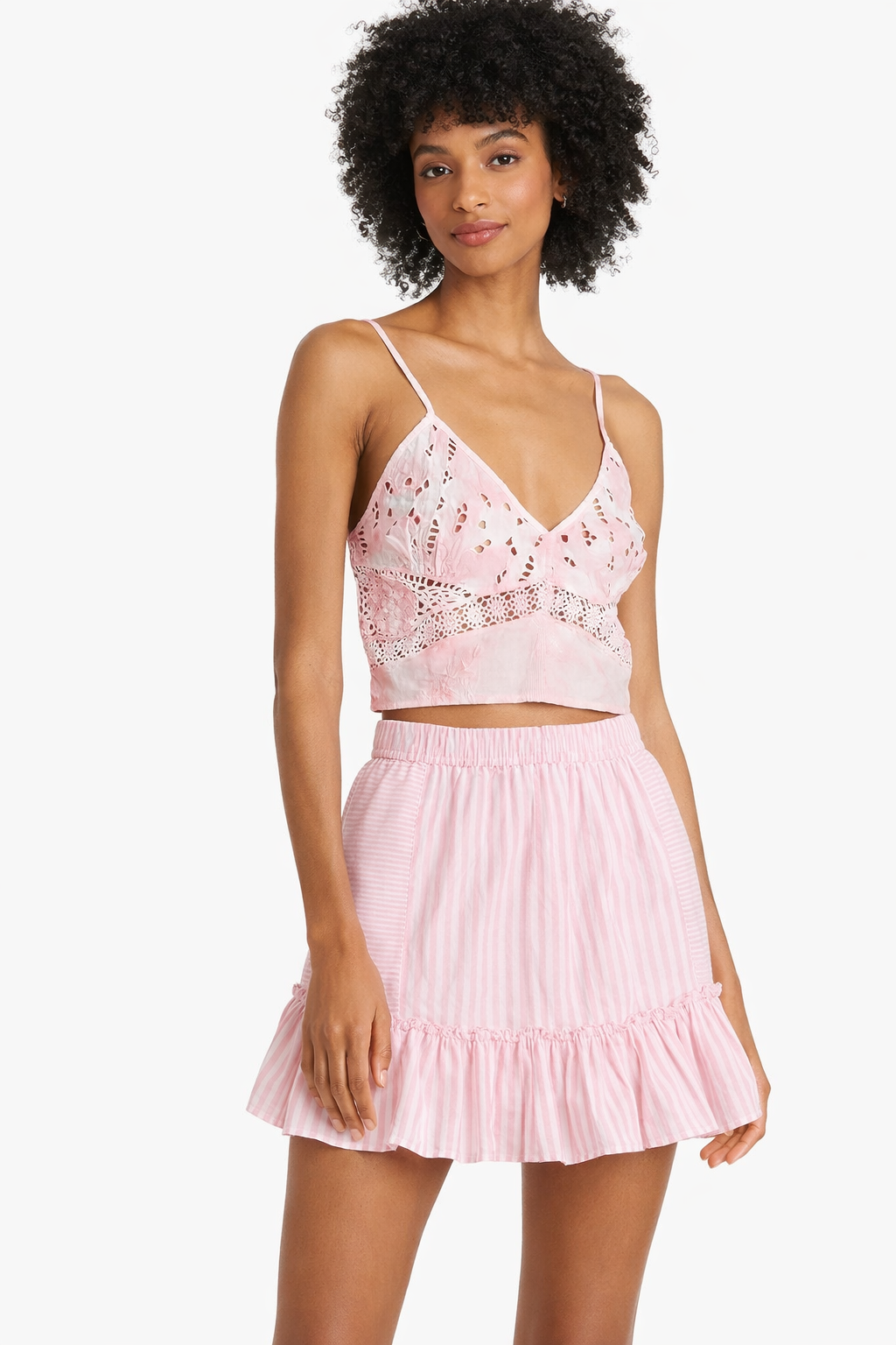 LoveShackFancy Mizu Crop Top & Geanie Skirt Set Pink Party Hand Dye Papershell Top Sz 4 Skirt Sz Small $540