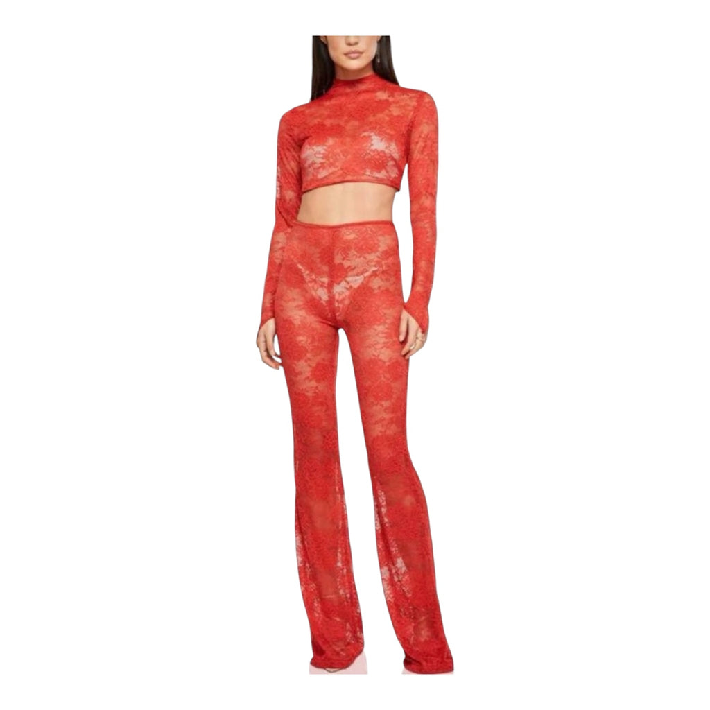 Nookie Heaven Lace Set Crop Top and Pants in Red Sz Small