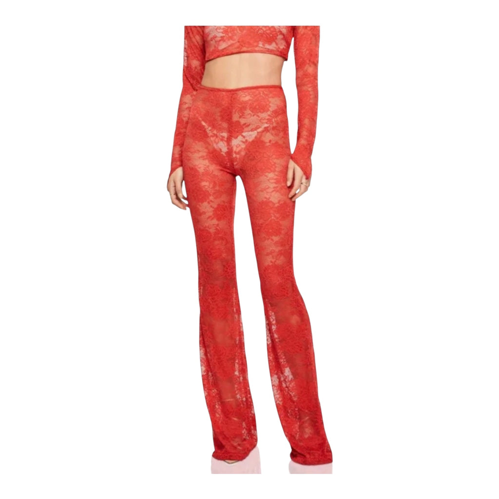 Nookie Heaven Lace Set Crop Top and Pants in Red Sz Small