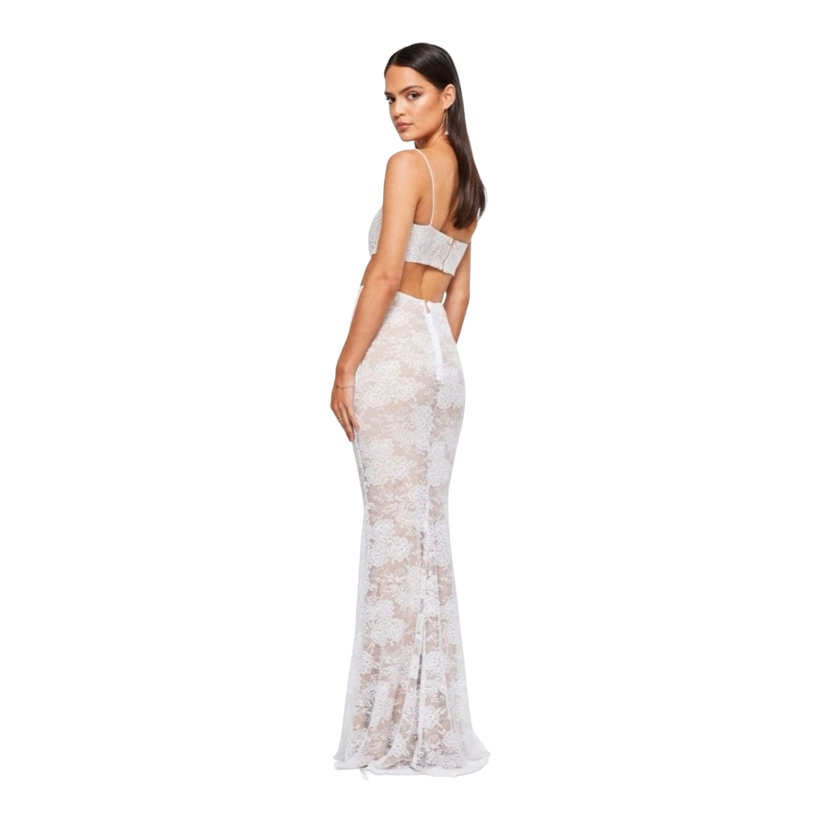 Nookie Heaven Lace Crop Top and Maxi Skirt Set White Sz Medium